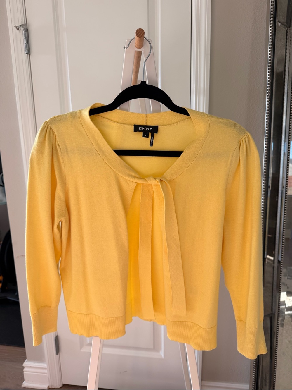 DKNY Bright Yellow Tie-Neck Cardigan